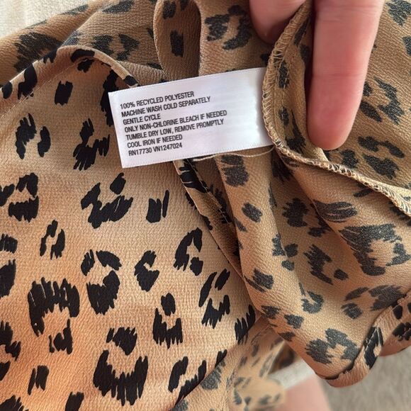 A New Day Black + Brown Satin Leopard Print One Shoulder Tea Length Dress - Picture 9 of 9